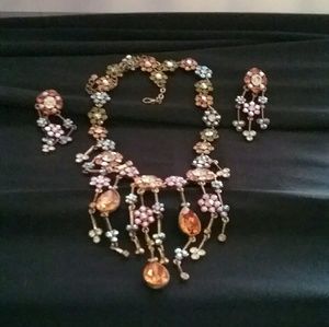 Vintage colored stones necklace and earrings